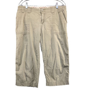 Axcess Women's Stretch Capri Pants Tan Size 8 Patch Pocket Cotton Blend Casual